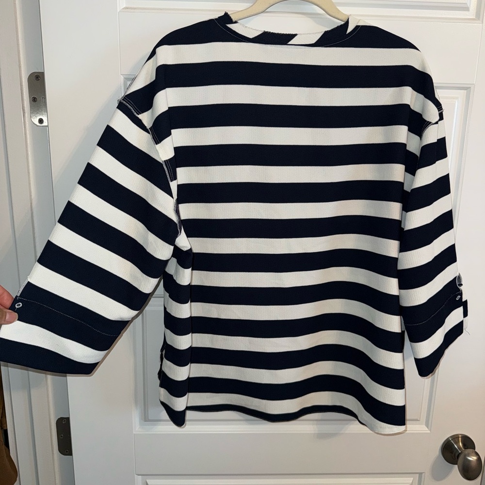 Zara Navy and White Striped Blouse - Picture 3 of 3